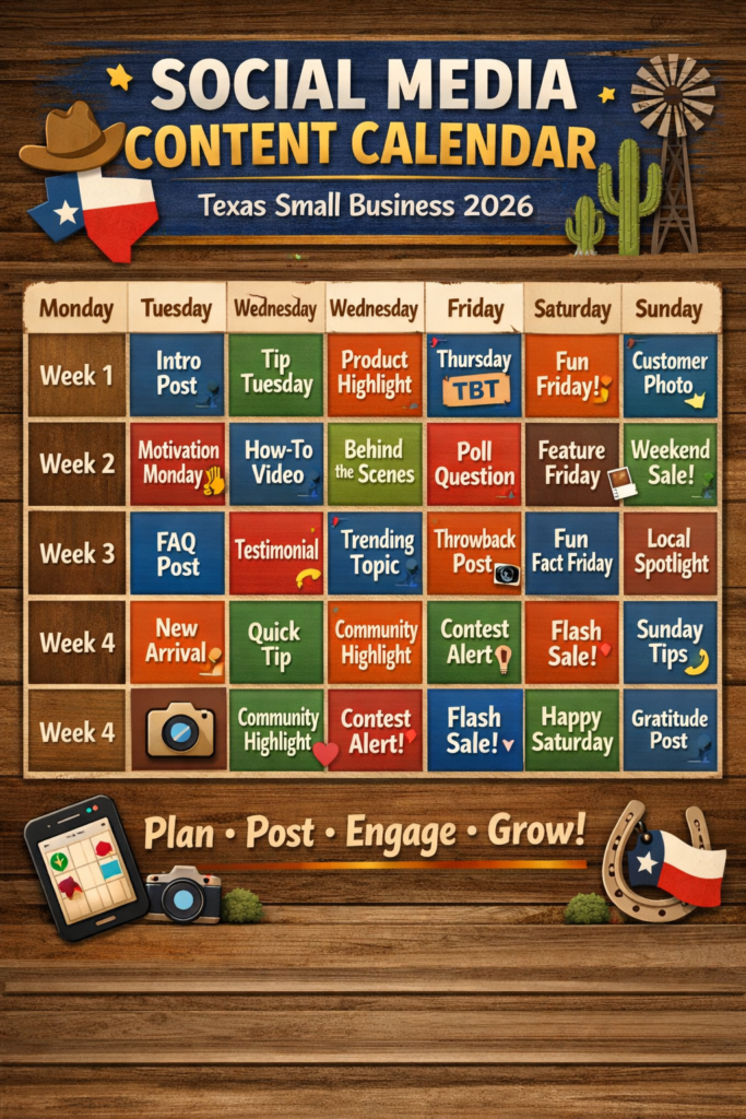 social media content calendar small business Texas