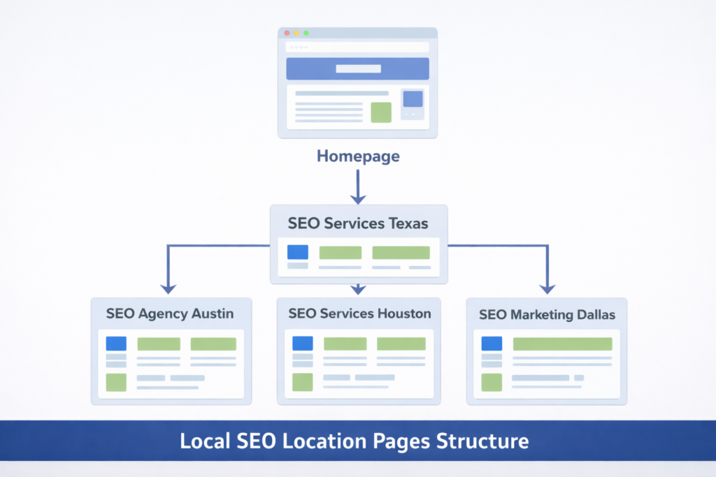local seo location pages structure generate a image based on this content